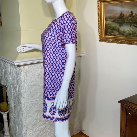 J. Crew Shift Short Sleeve Mini Dress Bagru Print - Picture 6 of 9